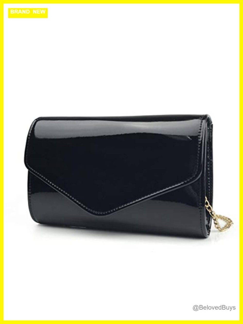 Faux Patent Leather Evening Clutch with Detachable Chain Strap